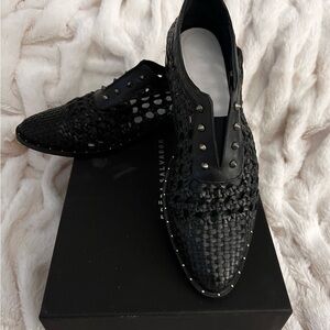 Freda Salvador Black Woven Leather Loafers
